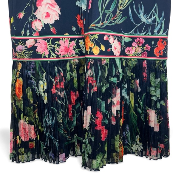 TADASHI SHOJI Olga Navy Floral Midi Dress V-Neck Sleeveless Size 6 flower EUC - Picture 10 of 12